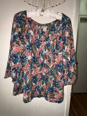 Lucky Brand Floral Scoop Neck Tunic - Blue, Green, Coral